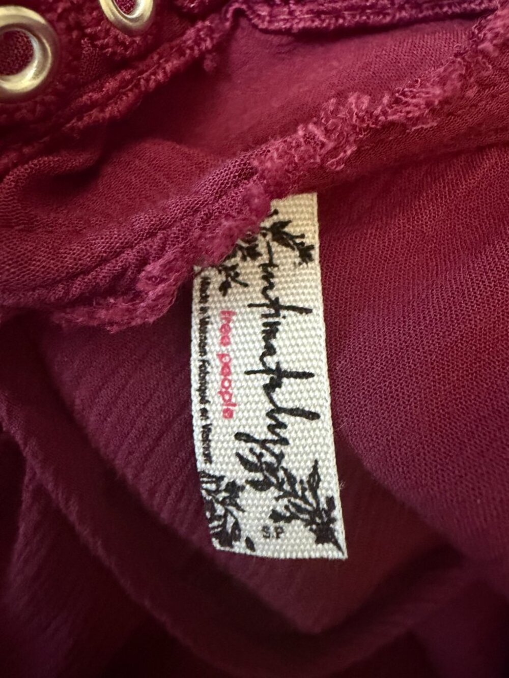 Free People Burgundy Eyelet Mini Dress – Boho Festival Slip Dress - Picture 7 of 8
